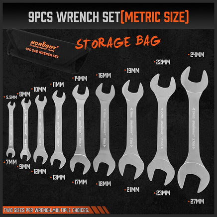 HORUSDY Super Thin 18Pc Wrench Set Open End Spanner 3mm CRV Metric & SAE w Pouch Auto Accessories Kings Warehouse 