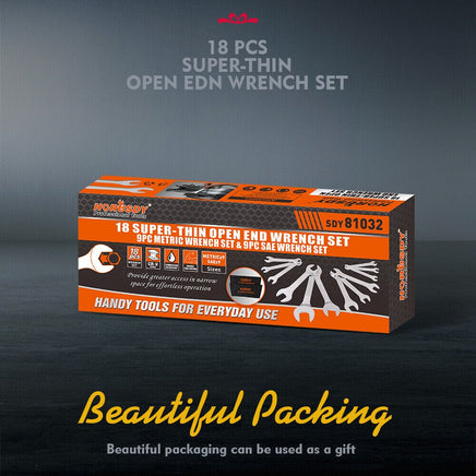 HORUSDY Super Thin 18Pc Wrench Set Open End Spanner 3mm CRV Metric & SAE w Pouch Auto Accessories Kings Warehouse 