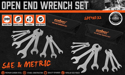 HORUSDY Super Thin 18Pc Wrench Set Open End Spanner 3mm CRV Metric & SAE w Pouch Auto Accessories Kings Warehouse 