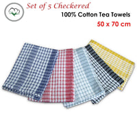 Hotel Living Checkered Set of 5 Cotton Tea Towels Home & Garden Kings Warehouse 