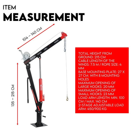 Hydraulic Crane 900kg Pickup Swivel Ute Truck Trailer Lift Hoist Winch Haul Auto Accessories Kings Warehouse 