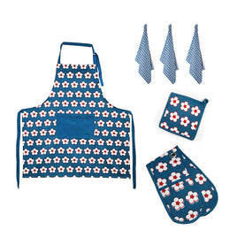 IDC Homewares 6 Pce Cotton Bud Cotton Kitchen Set Navy Home & Garden Kings Warehouse 
