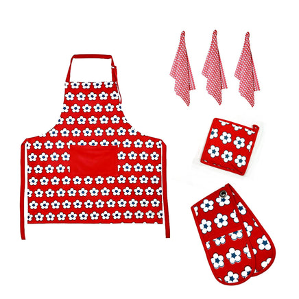 IDC Homewares 6 Pce Cotton Bud Cotton Kitchen Set Red Home & Garden Kings Warehouse 