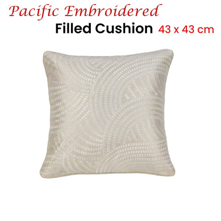 IDC Homewares Pacific Embroidered White Filled Cushion 43 x 43 cm Home & Garden Kings Warehouse 