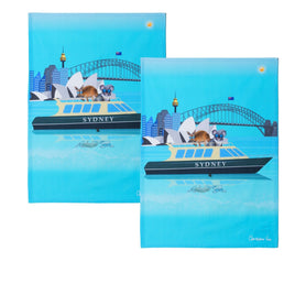 IDC Homewares Set of 2 Christopher Vine Design Tea Towels Sydney Harbour Home & Garden Kings Warehouse 