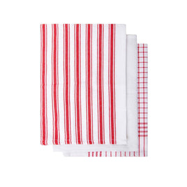 IDC Homewares Set of 3 Gardenia Cotton Tea Towels Red Home & Garden Kings Warehouse 