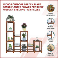Indoor Outdoor Garden Plant Stand Planter Flower Pot Shelf Wooden Shelving - 12 Shelves Home & Garden Kings Warehouse 