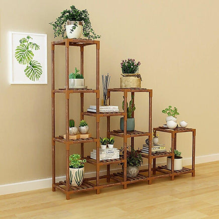 Indoor Outdoor Garden Plant Stand Planter Flower Pot Shelf Wooden Shelving - 12 Shelves Home & Garden Kings Warehouse 