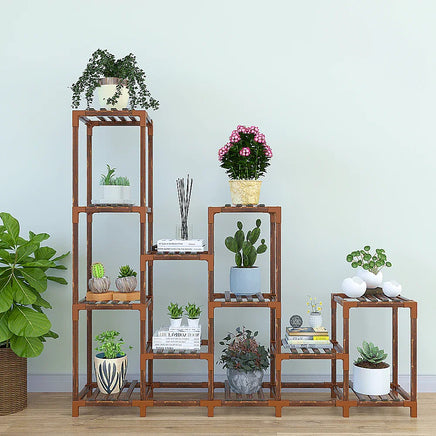 Indoor Outdoor Garden Plant Stand Planter Flower Pot Shelf Wooden Shelving - 12 Shelves Home & Garden Kings Warehouse 