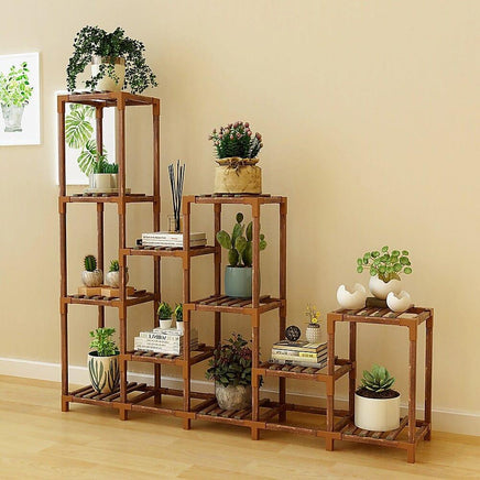 Indoor Outdoor Garden Plant Stand Planter Flower Pot Shelf Wooden Shelving - 12 Shelves Home & Garden Kings Warehouse 