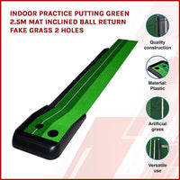 Indoor Practice Putting Green 2.5m Mat Inclined Ball Return Fake Grass 2 Holes Sports & Fitness Kings Warehouse 