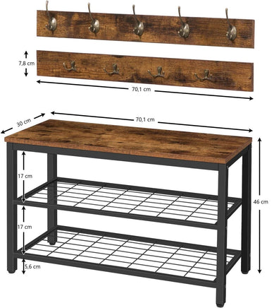 Industrial Design Entryway Shoe Rack with Coat Hooks Organizer (Brown) Home & Garden Kings Warehouse 