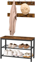 Industrial Design Entryway Shoe Rack with Coat Hooks Organizer (Brown) living room Kings Warehouse 