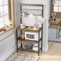 Industrial Kitchen Baker's Rack with Storage Shelves 10 Hooks and Metal Mesh Shelf 84 x 40 x 170 cm Rustic Brown Furniture Kings Warehouse 