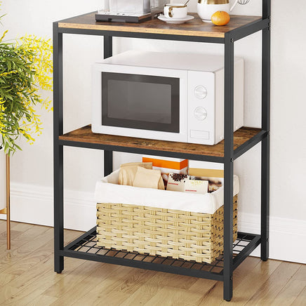 Industrial Kitchen Baker's Rack with Storage Shelves 10 Hooks and Metal Mesh Shelf 84 x 40 x 170 cm Rustic Brown Furniture Kings Warehouse 