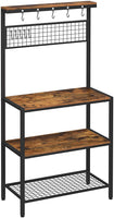 Industrial Kitchen Baker's Rack with Storage Shelves 10 Hooks and Metal Mesh Shelf 84 x 40 x 170 cm Rustic Brown Furniture Kings Warehouse 