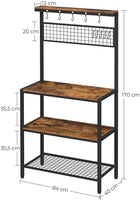 Industrial Kitchen Baker's Rack with Storage Shelves 10 Hooks and Metal Mesh Shelf 84 x 40 x 170 cm Rustic Brown Furniture Kings Warehouse 
