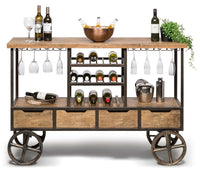 Industrial Style Wooden Bar Cart Drinks Trolley Station with Wine Bottle Rack Kings Warehouse 