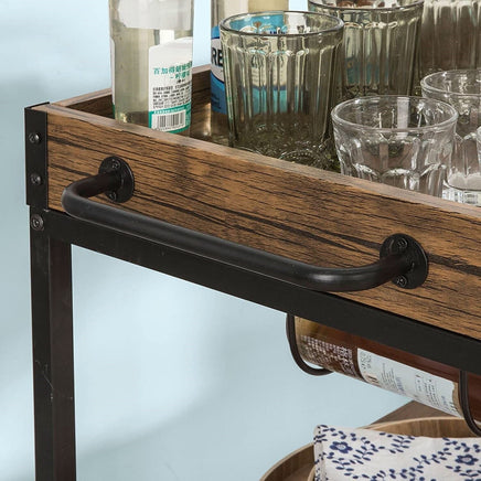 Industrial Vintage Style Wood Metal 3 Tiers Kitchen Serving Trolley with Wine Rack (Brown) Furniture Kings Warehouse 