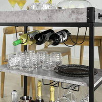 Industrial Vintage Style Wood Metal 3 Tiers Kitchen Serving Trolley with Wine Rack (Grey) Kings Warehouse 