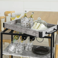 Industrial Vintage Style Wood Metal 3 Tiers Kitchen Serving Trolley with Wine Rack (Grey) Kings Warehouse 