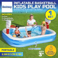 Inflatable Kids Basketball Pool Built-In Hoops Balls Included 636L Kings Warehouse 