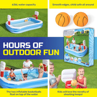 Inflatable Kids Basketball Pool Built-In Hoops Balls Included 636L Kings Warehouse 