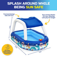 Inflatable Pool Removable Canopy Boat Design Ocean Themed 282L Kings Warehouse 