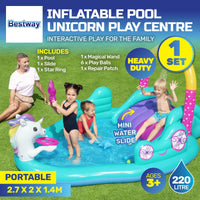 Inflatable Unicorn Themed Mini Water Fun Park Pool With Slide 220L Kings Warehouse 