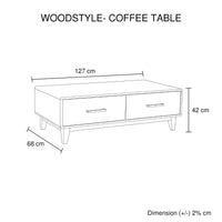 Coffee Table Wooden Frame 2 Drawers Storage in Light Brown Colour