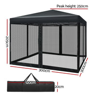 Instahut Gazebo Pop Up Marquee 3x3 Wedding Side Mesh Wall Outdoor Gazebos Black Kings Warehouse 