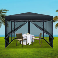 Instahut Gazebo Pop Up Marquee 3x3 Wedding Side Mesh Wall Outdoor Gazebos Black Kings Warehouse 