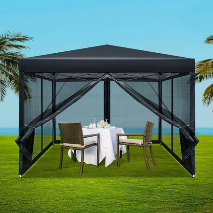 Instahut Gazebo Pop Up Marquee 3x3 Wedding Side Mesh Wall Outdoor Gazebos Black Kings Warehouse 