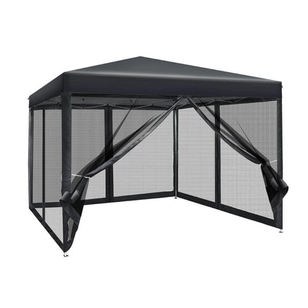 Instahut Gazebo Pop Up Marquee 3x3 Wedding Side Mesh Wall Outdoor Gazebos Black Kings Warehouse 