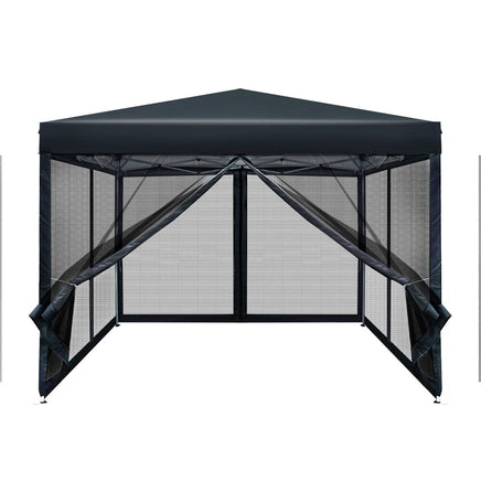 Instahut Gazebo Pop Up Marquee 3x3 Wedding Side Mesh Wall Outdoor Gazebos Black Kings Warehouse 