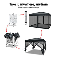 Instahut Gazebo Pop Up Marquee 3x3 Wedding Side Mesh Wall Outdoor Gazebos Black Kings Warehouse 