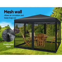 Instahut Gazebo Pop Up Marquee 3x3 Wedding Side Mesh Wall Outdoor Gazebos Black Kings Warehouse 