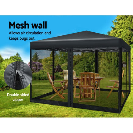Instahut Gazebo Pop Up Marquee 3x3 Wedding Side Mesh Wall Outdoor Gazebos Black Kings Warehouse 