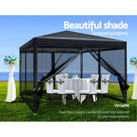 Instahut Gazebo Pop Up Marquee 3x3 Wedding Side Mesh Wall Outdoor Gazebos Black Kings Warehouse 