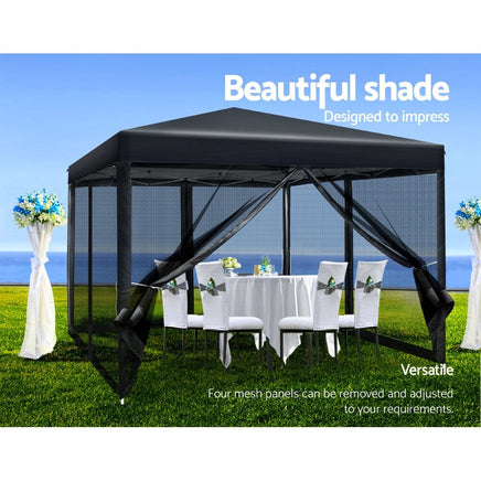 Instahut Gazebo Pop Up Marquee 3x3 Wedding Side Mesh Wall Outdoor Gazebos Black Kings Warehouse 