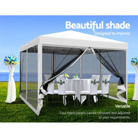 Instahut Gazebo Pop Up Marquee 3x3 Wedding Side Mesh Wall Outdoor Gazebos White Kings Warehouse 