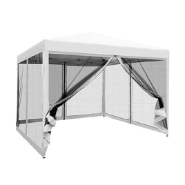 Instahut Gazebo Pop Up Marquee 3x3 Wedding Side Mesh Wall Outdoor Gazebos White Kings Warehouse 