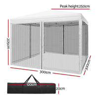 Instahut Gazebo Pop Up Marquee 3x3 Wedding Side Mesh Wall Outdoor Gazebos White Kings Warehouse 