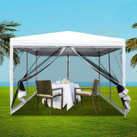Instahut Gazebo Pop Up Marquee 3x3 Wedding Side Mesh Wall Outdoor Gazebos White Kings Warehouse 