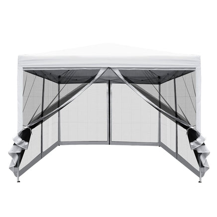 Instahut Gazebo Pop Up Marquee 3x3 Wedding Side Mesh Wall Outdoor Gazebos White Kings Warehouse 