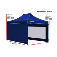 Instahut Gazebo Pop Up Marquee 3x4.5 Folding Wedding Tent Gazebos Shade Blue KingsWarehouse 