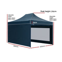 Instahut Gazebo Pop Up Marquee 3x4.5 Folding Wedding Tent Gazebos Shade Navy KingsWarehouse 