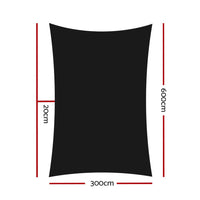 Instahut Shade Sail 3x6m Rectangle 280GSM 98% Black Shade Cloth Home & Garden Kings Warehouse 