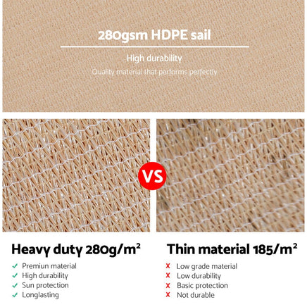 Instahut Shade Sail 4x5m Rectangle 280GSM 98% Sand Shade Cloth Home & Garden Kings Warehouse 