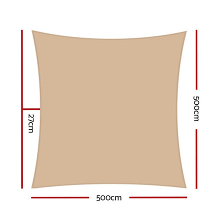 Instahut Shade Sail 5x5m Square 280GSM 98% Sand Shade Cloth Home & Garden Kings Warehouse 